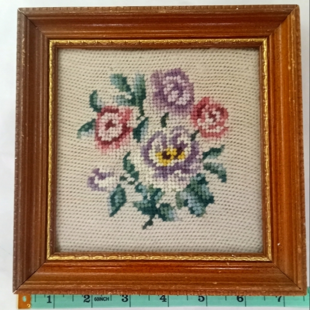 Vintage 1965 Floral Needlepoint